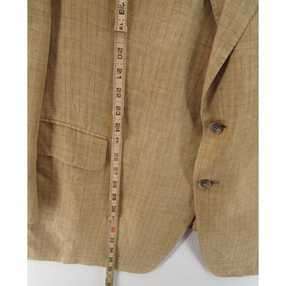 VINTAGE Ermenegildo Zegna Sport Coat Men 50 Tan Blazer Linen Jacket Plaid* - Picture 4 of 16